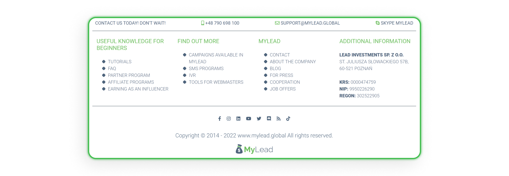 MyLead's footer