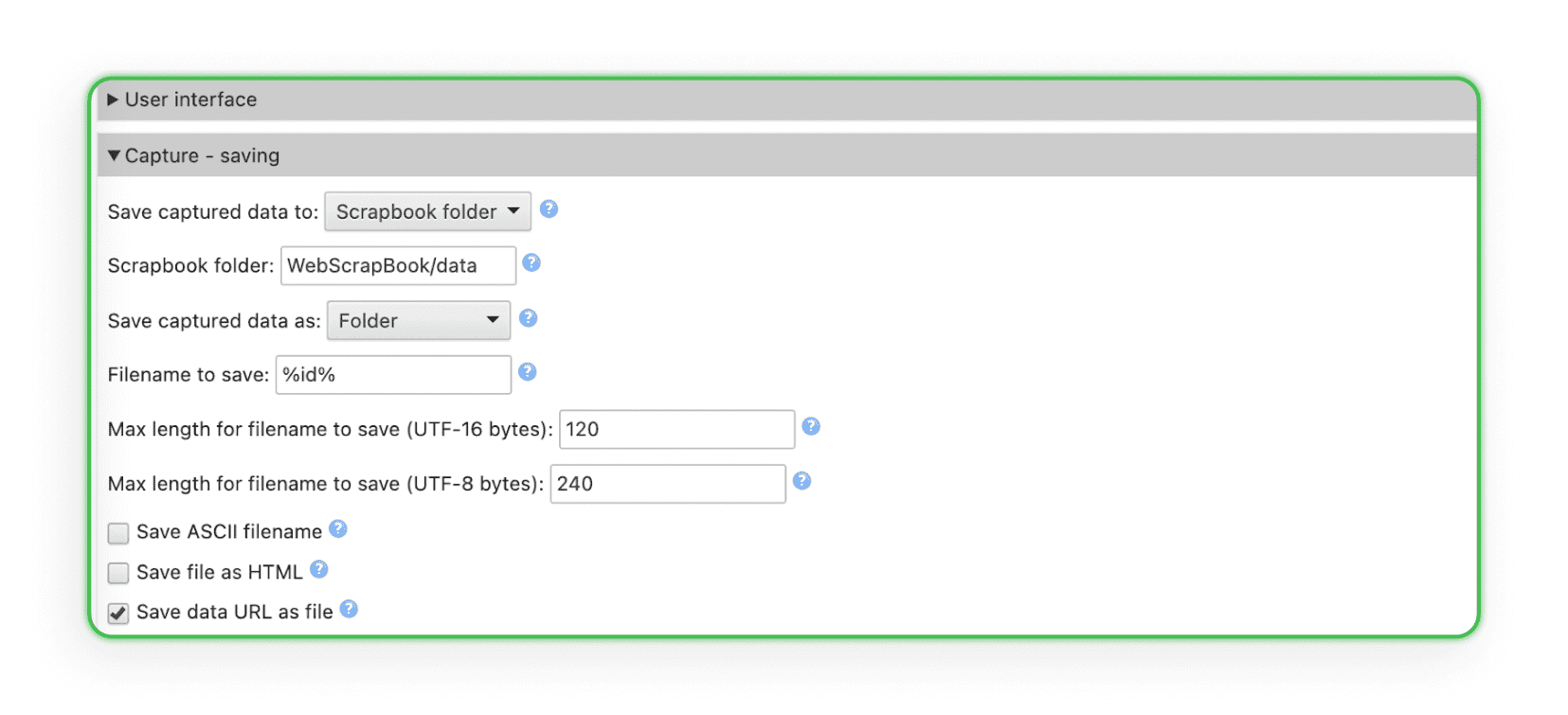 WebScrapBook plugin settings panel