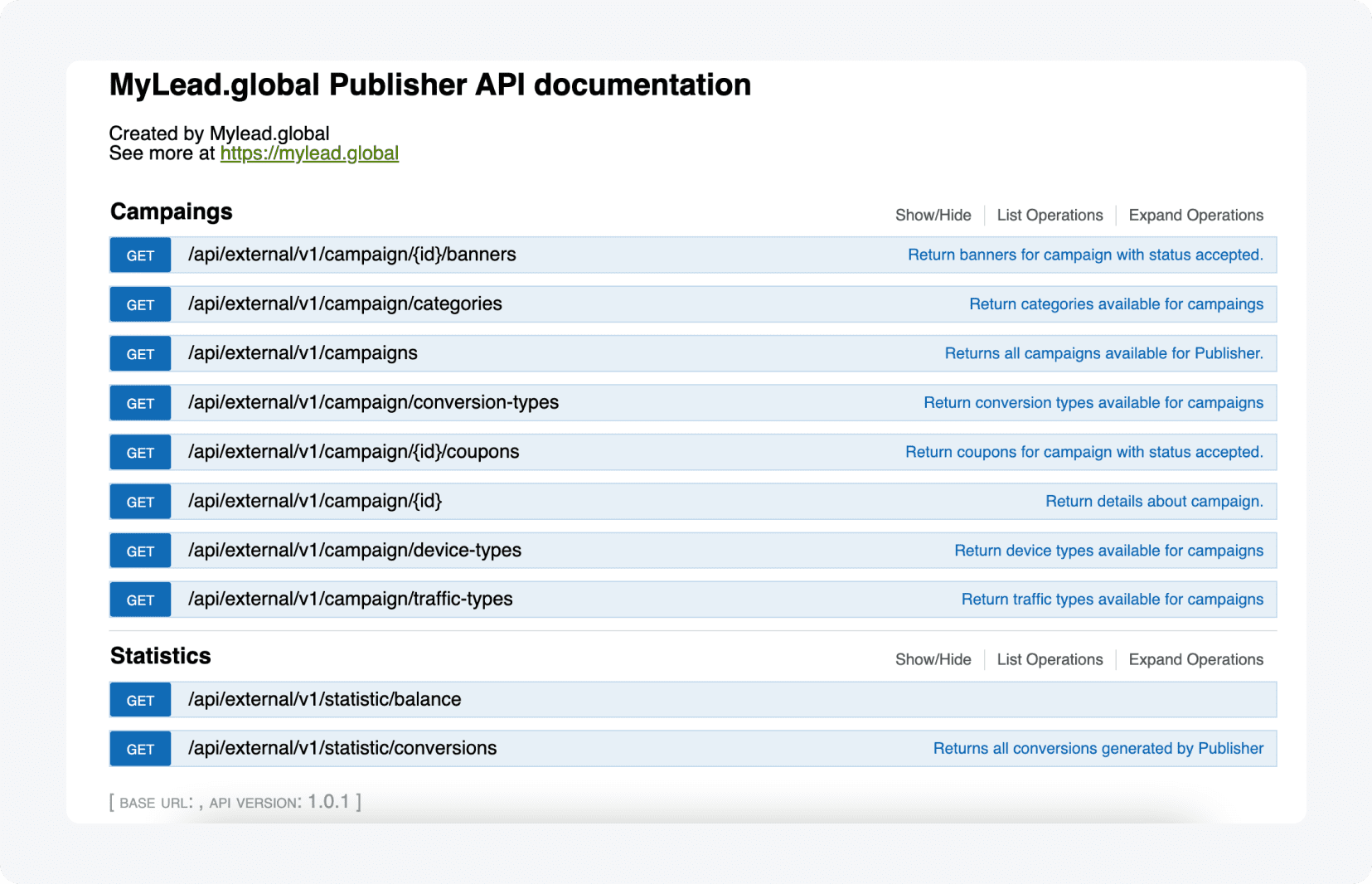 MyLead zapewnia dokumentację integracji API. Znajdziesz ją w panelu wydawcy.