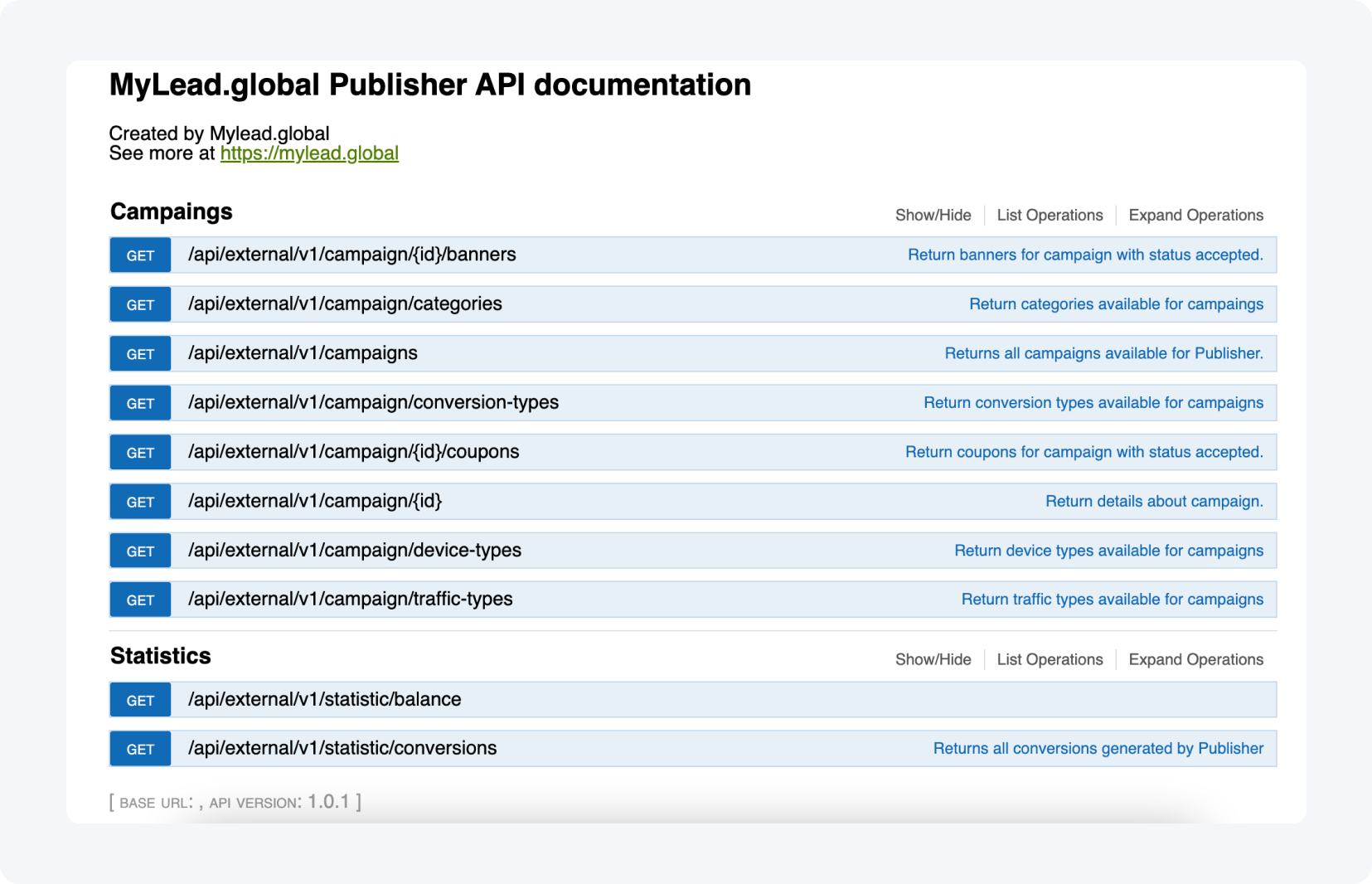 MyLead предоставляет документацию интеграции API. Ее можно найти в панели вебмастера.
